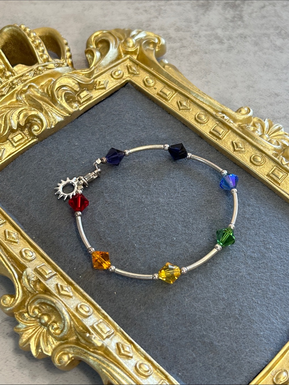 925 Sterling Silver Multicolor Crystal Bead Bracelet